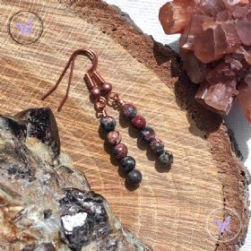 Leopard Skin Jasper Bead Earrings Copper